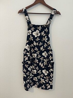 Mango Navy Floral Mini Pinafore Dress